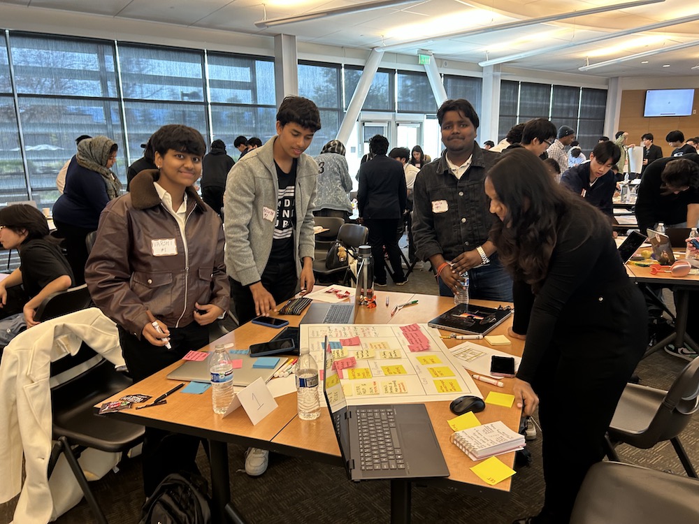 students working around table