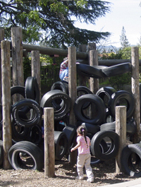 Children on the tire playstructure