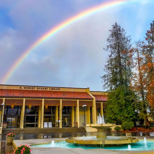 rainbow over library