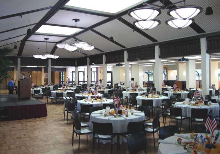 Main dining room with 32 tables setup