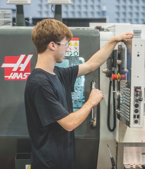 male student at Haas machine