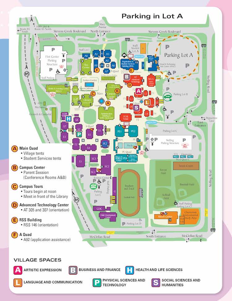 campus map with Enrollment Day locations marked