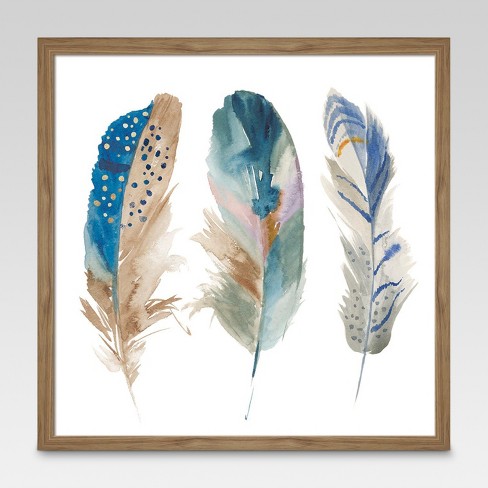 colorful feathers in a frame