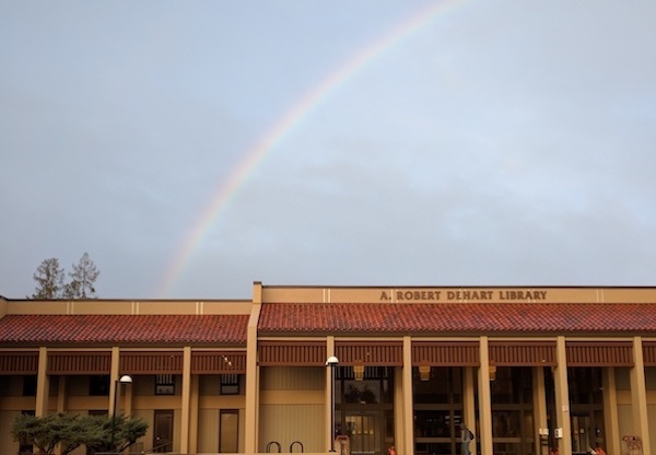 rainbow over library