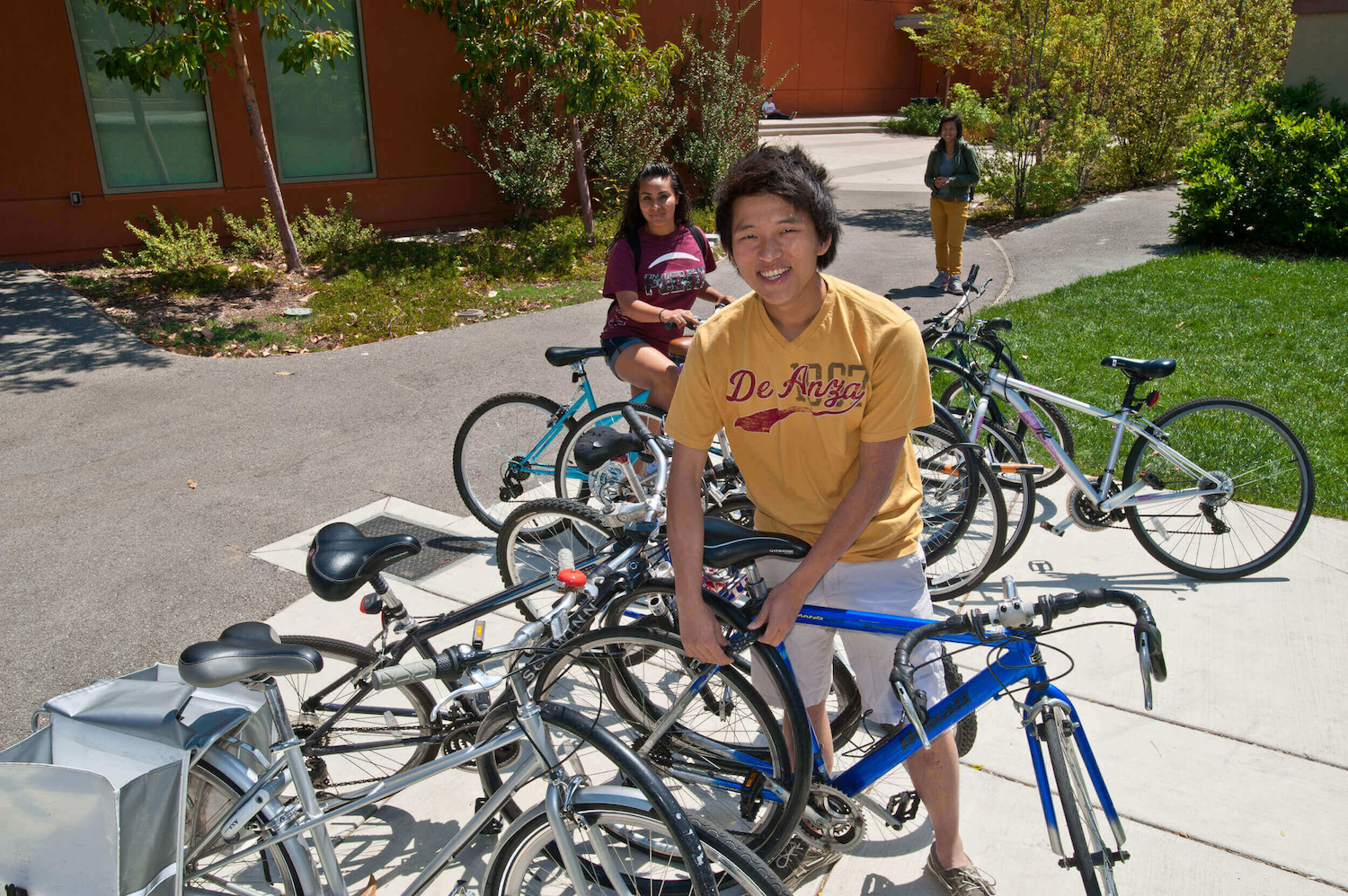 students at bike rack
