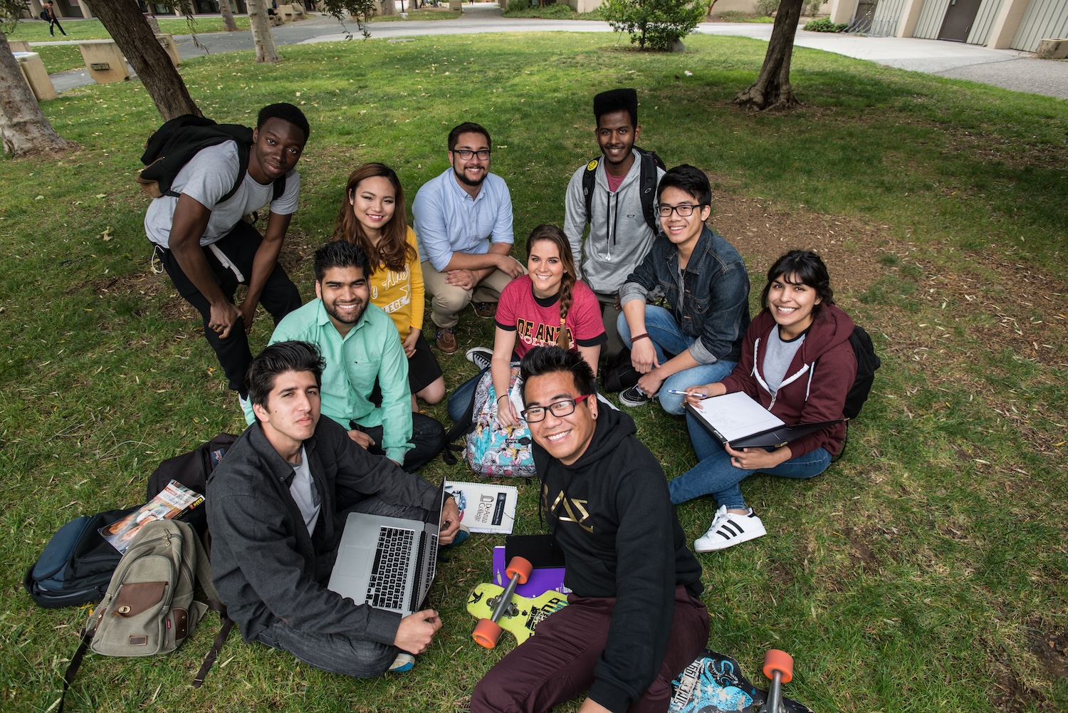 Students on a campus lawn