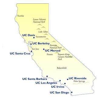 map showing location of uc campuses