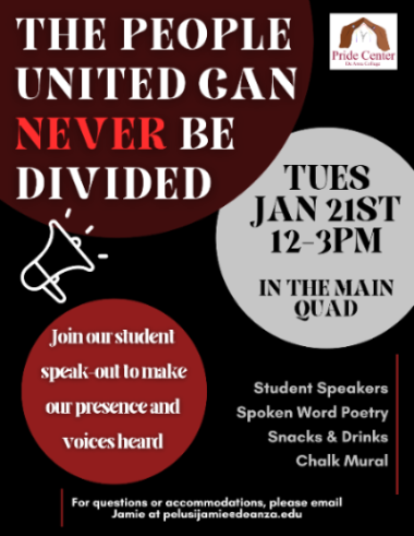 Jan 21st Event from 12pm-3pm in De Anza Main Quad 